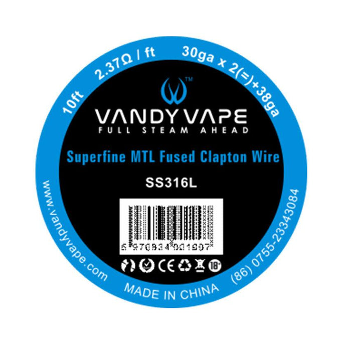 10ft SS316L Superfine MTL Fused Clapton Wire 30ga*2(=)+38ga (2.37ohm/ft)-10ft Wire-FrenzyFog-Beirut-Lebanon